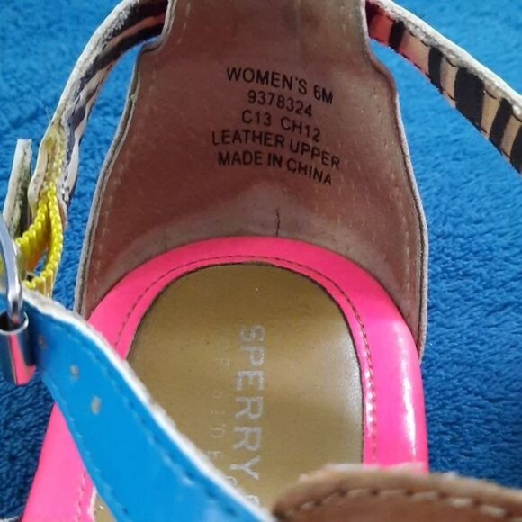 Sperry Pink Yellow Neon Top Sider Thong Strappy Sandals Size 6 - Picture 4 of 15